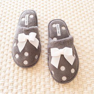 Charcoal Grey Polkadot Bow Soft Cozy House Slippers  Small